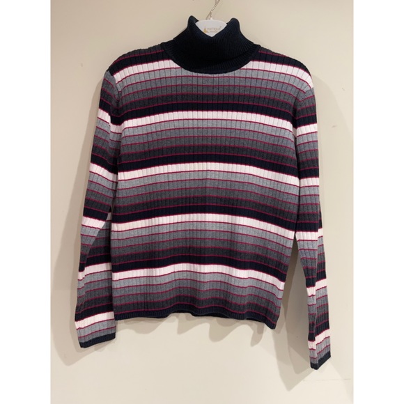 Talbots Sweaters - Talbots Turtleneck Striped Long Sleeve Sweater Size Medium 100% Cotton